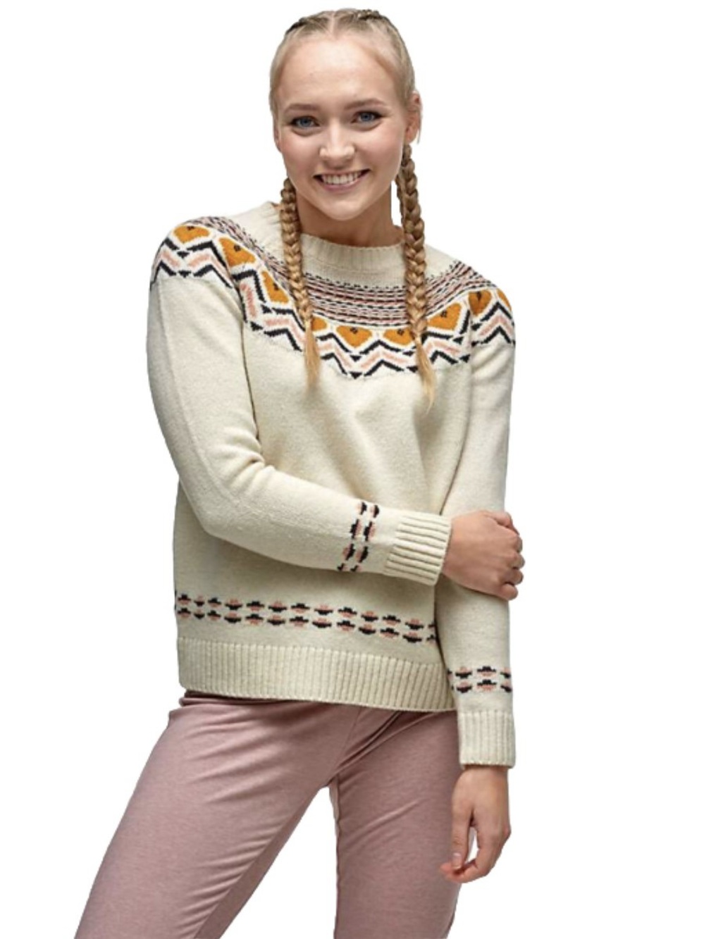Kari Traa fair isle Nordic wool blend sweater size M cream